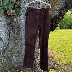 Vtg.St.John Chocolate Brown Suede pants with silk lining.Made in Italy.Size 10